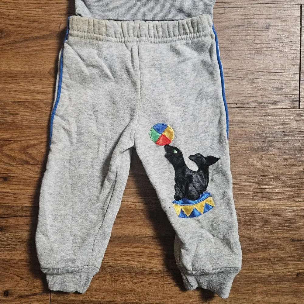 Vintage Joggles Circus Clown Juggling Dog Seal Sweatsuit Set Baby 12 Mos Kidcore